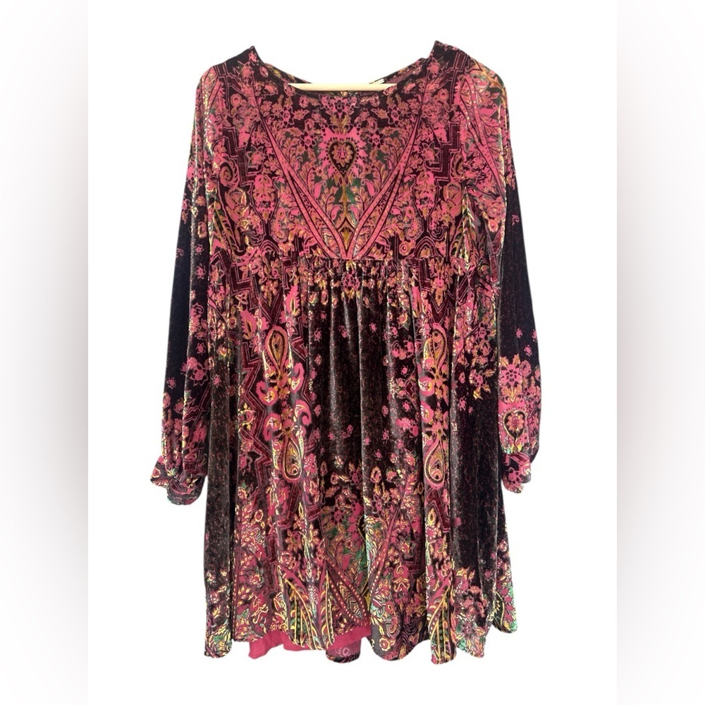 Free People Mirror Mirror Velvet Mini Dress in Wine Combo - Picture 5 of 14
